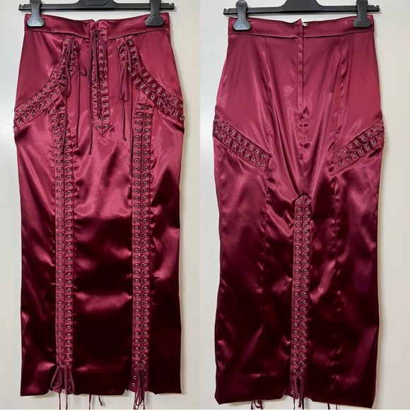 DOLCE & GABBANA Lace-up stretch-satin midi skirt - Picture 4 of 4